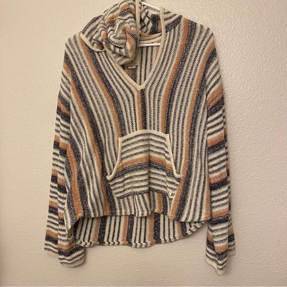 Billabong Baja Beach Stripe Pullover Sweater Hoodie open knit beachy boho M - Picture 2 of 10